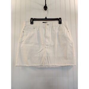 J.Crew White Denim Mini Skirt Raw Hem High Waist Size 30 Cotton W34x17L Summer